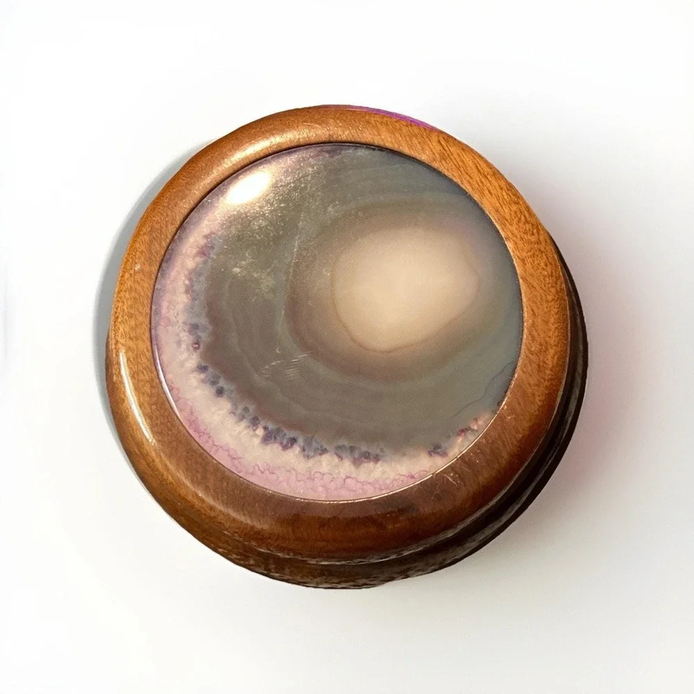 Brazilian Agate Lid Trinket Wood Jewelry Box Polished Purple Geode Brazil 4.5